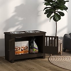 AOSTIRMOTOR PawHut Elevated Dog Bowl with Storage Cabinet, Espresso, 2-cup slide 2 of 8