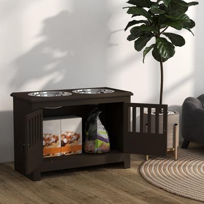 Show full view: AOSTIRMOTOR PawHut Elevated Dog Bowl with Storage Cabinet, Espresso, 2-cup slide 9 of 9