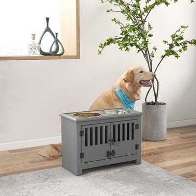 Show full view: AOSTIRMOTOR PawHut Elevated Dog Bowl with Storage Cabinet, Grey, 2-cup slide 7 of 10