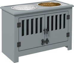 AOSTIRMOTOR PawHut Elevated Dog Bowl with Storage Cabinet, Grey, 2-cup