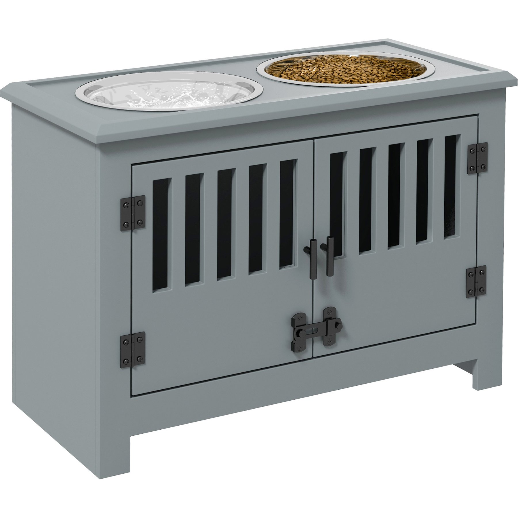 jansno Elevated Dog Bowls, Raised Dog Bowl Stand with Storage Cabinet, Grey, 37-L