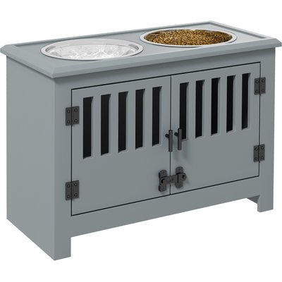 jansno jansno Elevated Dog Bowls, Raised Dog Bowl Stand with Storage Cabinet, Grey, 37-L