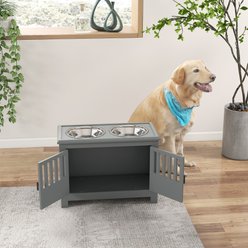 AOSTIRMOTOR PawHut Elevated Dog Bowl with Storage Cabinet, Grey, 2-cup slide 2 of 9