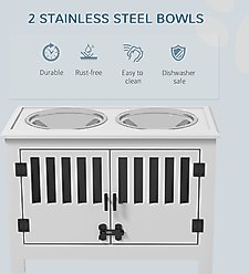 AOSTIRMOTOR PawHut Elevated Dog Bowl with Storage Cabinet, White, 2-cup slide 2 of 9