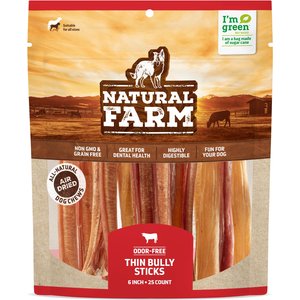 Natural Farm 6-inch Thin Bully Sticks Dog Treats, 25 count