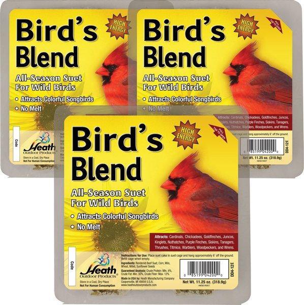 Heath Bird's Blend Suet Cake Wild Bird Food, 3 count