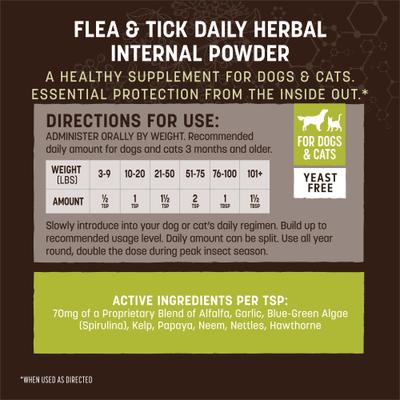 Show full view: Earth Animal Apothecary Natural Flea & Tick Daily Internal Herbal Powder Oral Supplement for Dogs & Cats, 8-oz jar slide 5 of 10