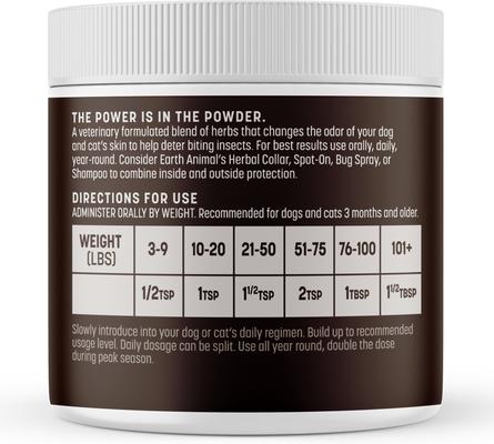 Show full view: Earth Animal Apothecary Natural Flea & Tick Daily Internal Herbal Powder Oral Supplement for Dogs & Cats, 8-oz jar slide 3 of 10