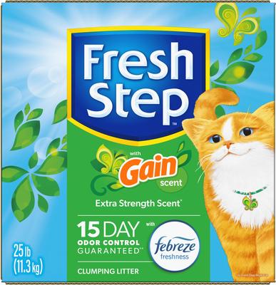 Show full view: Fresh Step Febreze Freshness Gain Scented Clumping Clay Cat Litter, 25-lb box slide 10 of 13