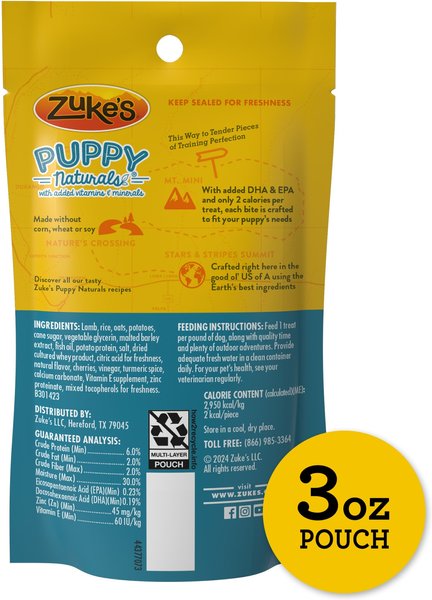 Show full view: Zuke's Puppy Naturals Lamb Recipe Soft & Chewy Training Dog Treats, 3-oz pouch slide 3 of 13