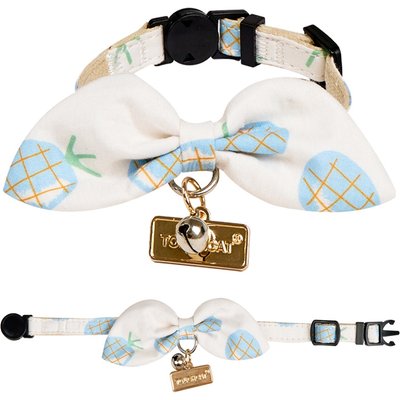 Touchcat Touchcat Pineapple Polyester Cat Collar with Bow, Blue, Large: 7.87 to 11.81-in neck, 0.39-in wide