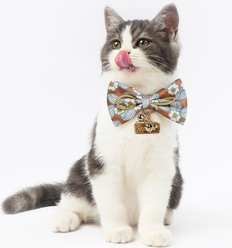 Touchcat Floral Polyester Cat Collar with Bow, Brown, Large: 7.87 to 11.81-in neck, 0.39-in wide