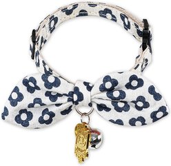 Touchcat Miss-Daisy Cotton Cat Collar with Bowtie & Bell, Navy slide 1 of 4