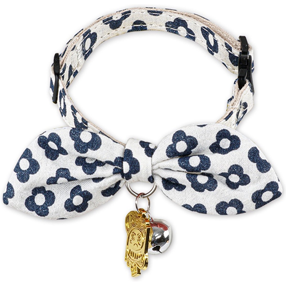 Touchcat Miss-Daisy Cotton Cat Collar with Bowtie & Bell, Navy