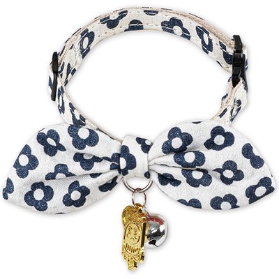 Touchcat Touchcat Miss-Daisy Cotton Cat Collar with Bowtie & Bell, Navy