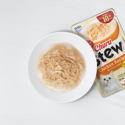 Show full view: Inaba Churu for Senior 10+ Chicken Stew Lickable Cat Treats, 1.4-oz pouch, 12 count slide 4 of 10