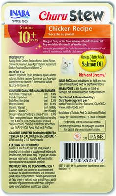 Show full view: Inaba Churu for Senior 10+ Chicken Stew Lickable Cat Treats, 1.4-oz pouch, 12 count slide 3 of 10
