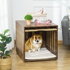 jansno End Table Dog Crate with Removable Door Panel, Brown