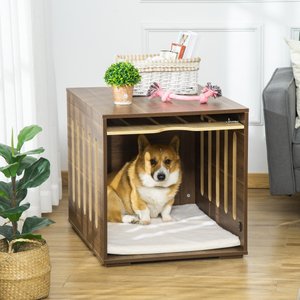 JANSNO End Table Dog Crate with Removable Door Panel, Brown