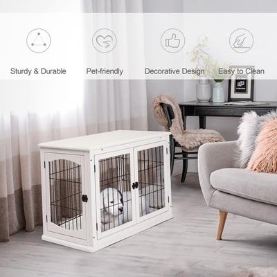 Show full view: Cesicia Wooden End Table with Two Opening Sides & Lockable Door Dog Crate, White slide 4 of 6