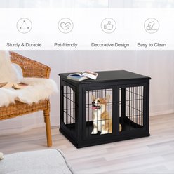 jansno Two Opening Sides Lockable Door Cage End Table Dog Crate, Black slide 2 of 7