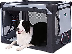 Ownpets 3-Door Collapsible Dog Crate, Large, Grey