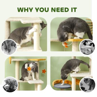 Show full view: PawHut Moon & Stars 63-in Cat Tree for Large Cats, Beige slide 6 of 9