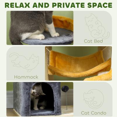 Show full view: PawHut Moon & Stars 63-in Cat Tree for Large Cats, Beige slide 5 of 9
