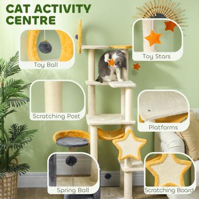 Show full view: PawHut Moon & Stars 63-in Cat Tree for Large Cats, Beige slide 4 of 9
