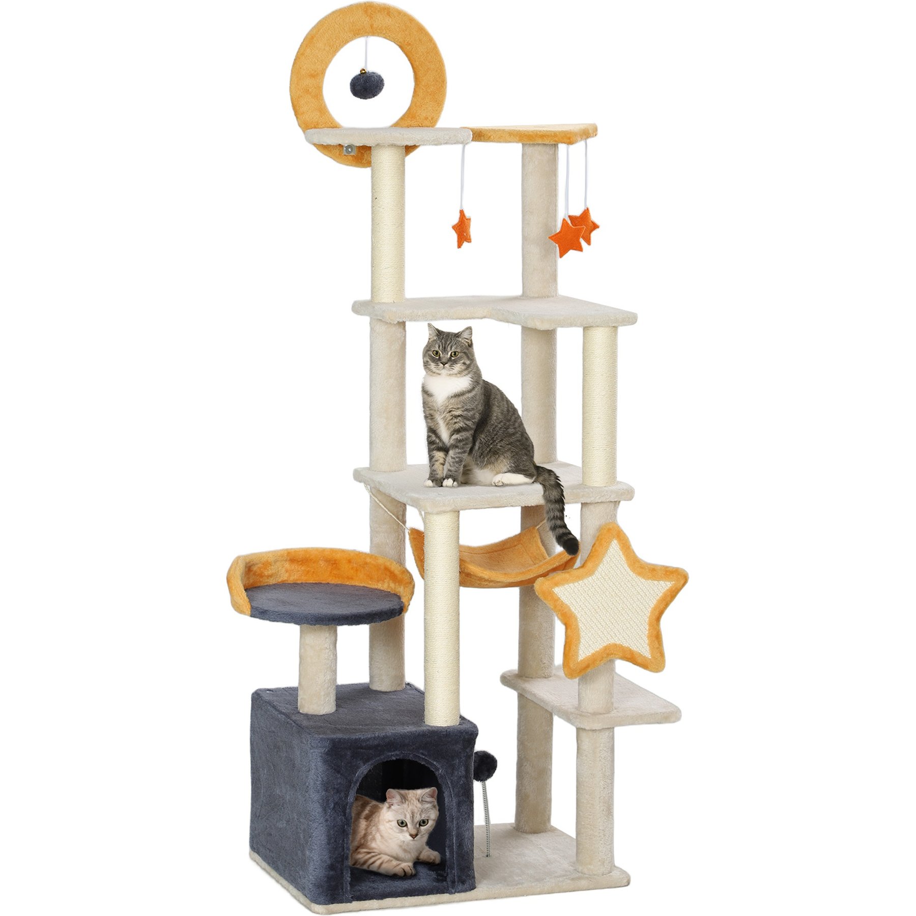 PawHut Moon & Stars 63-in Cat Tree for Large Cats, Beige
