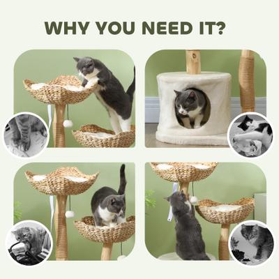 Show full view: PawHut 37-in Cat Tree, Cream White slide 8 of 10
