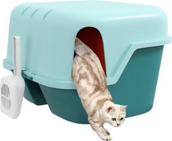 jansno Scoop, Lockable Openable Covered Cat Litter Box with Lid, Green