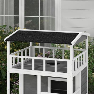 Show full view: jansno Asphalt Roof, Escape Doors Wood Outdoor Feral Cat House & Condo, Light Gray slide 6 of 7