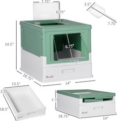 Cesicia Hooded House with Drawer Type Tray & Lid, Portable Toilet with Large Space Cat Litter Box, Green slide 2 of 6