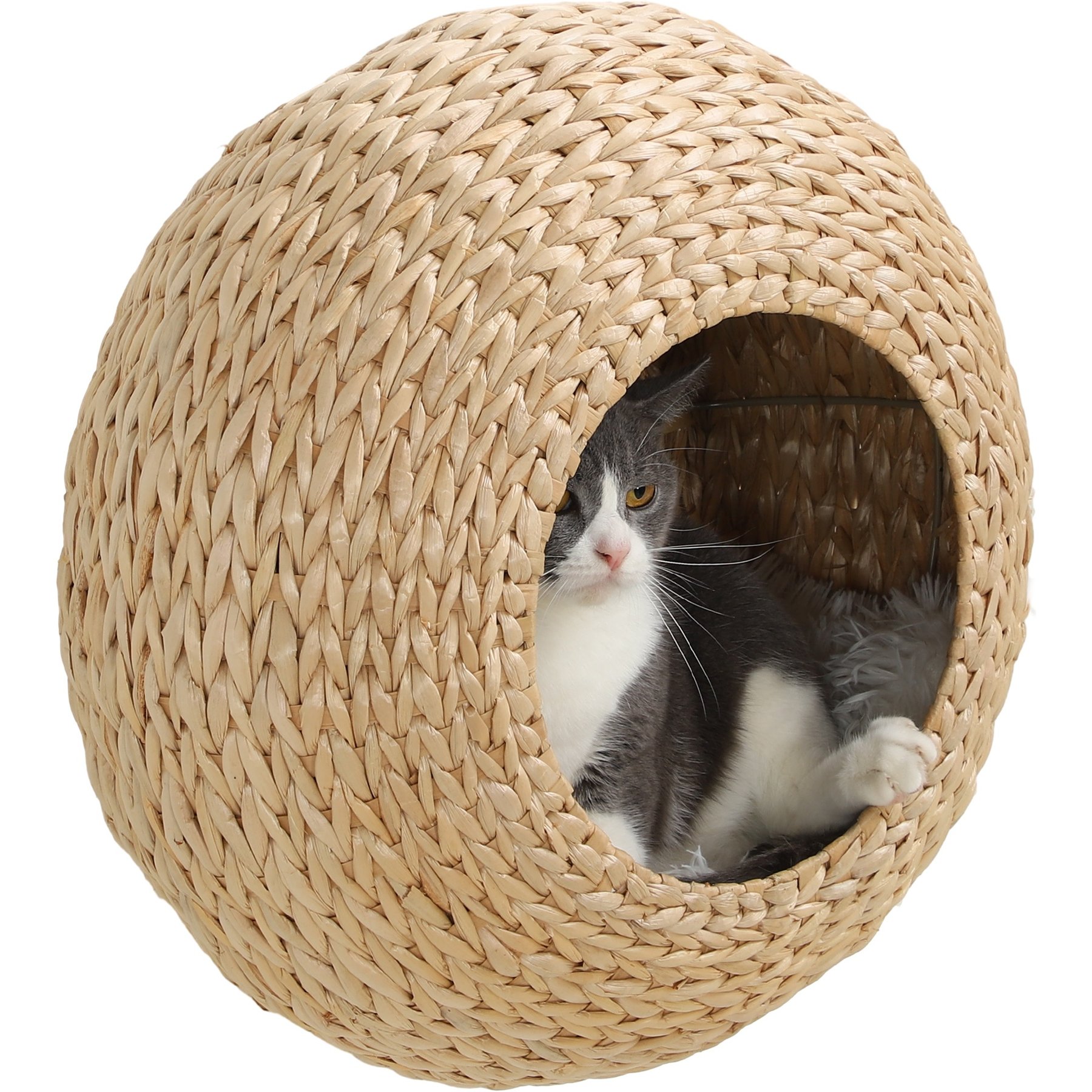 PawHut Wall Mounted Cat Shelf with Washable Cushion, Natural Wood