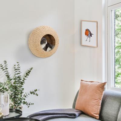 Show full view: PawHut Wall Mounted Cat Shelf with Washable Cushion, Natural Wood slide 3 of 10