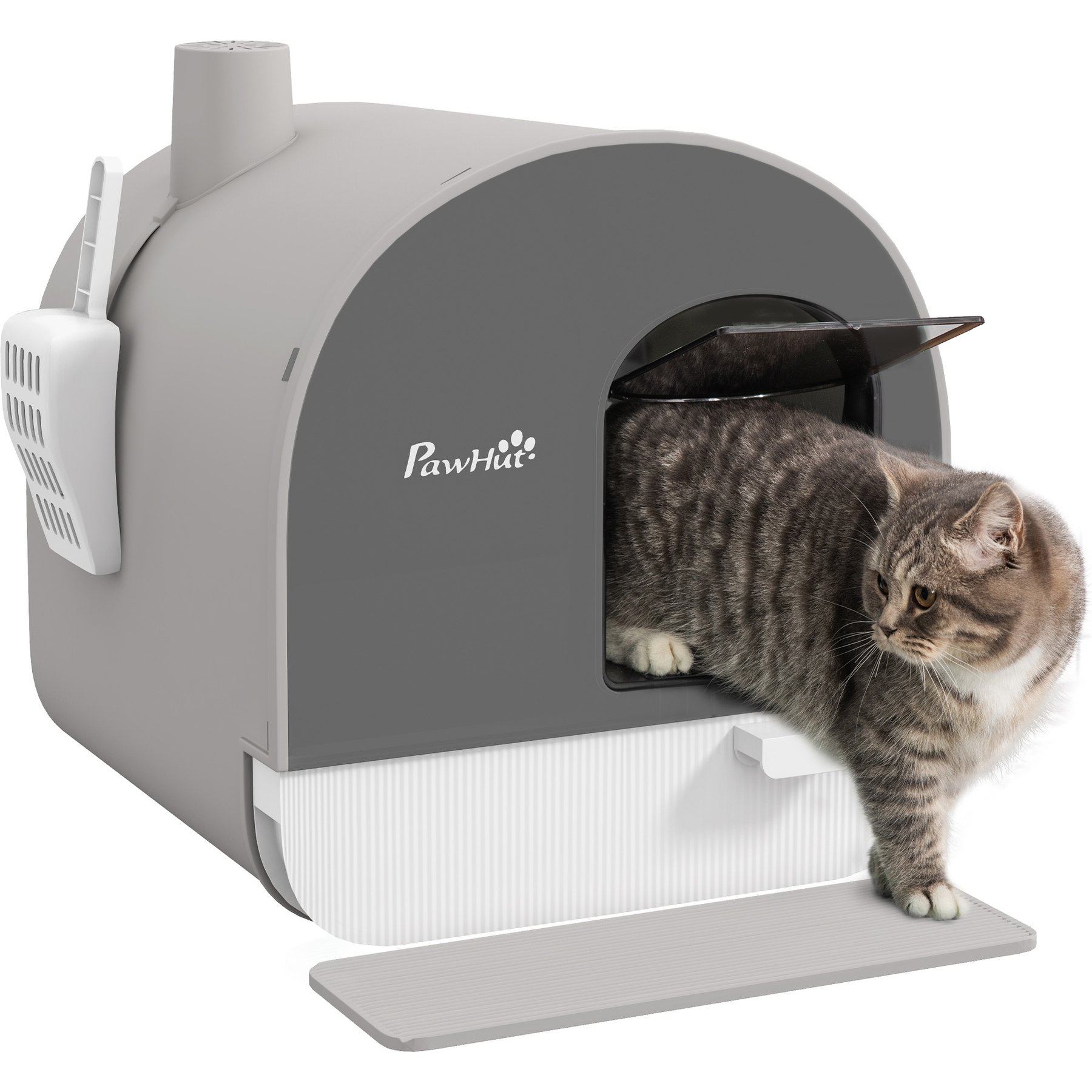 Cesicia Indoor Covered with Lid & Tray Cat Litter Box, Light Gray