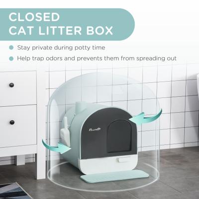 Show full view: jansno Indoor Covered Cat Litter Box with Lid, Green slide 6 of 8