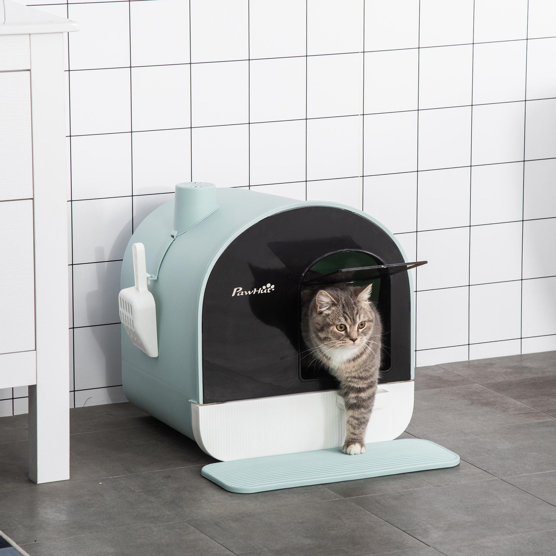 jansno Indoor Covered Cat Litter Box with Lid, Green