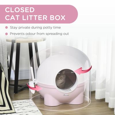 Show full view: jansno Leaking Sand Pedal, Top Handle Hooded Cat Litter Box with Lid, Light Pink slide 7 of 8