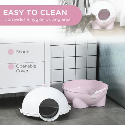 Show full view: jansno Leaking Sand Pedal, Top Handle Hooded Cat Litter Box with Lid, Light Pink slide 3 of 8