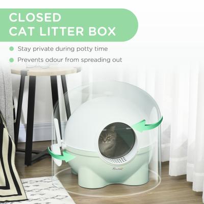 Show full view: jansno Leaking Sand Pedal, Top Handle Hooded Cat Litter Box with Lid, Light Green slide 2 of 7
