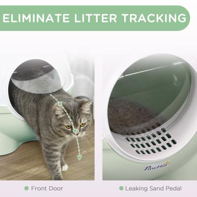 Show full view: jansno Leaking Sand Pedal, Top Handle Hooded Cat Litter Box with Lid, Light Green slide 5 of 7