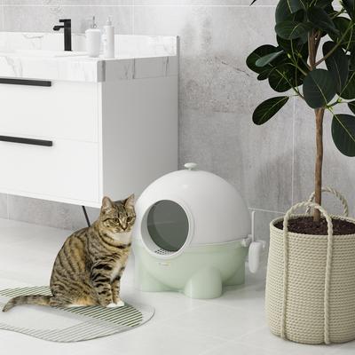 Show full view: jansno Leaking Sand Pedal, Top Handle Hooded Cat Litter Box with Lid, Light Green slide 6 of 7