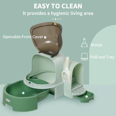 Show full view: jansno Openable Front Cover Cat Litter Box with Lid, Green slide 3 of 7