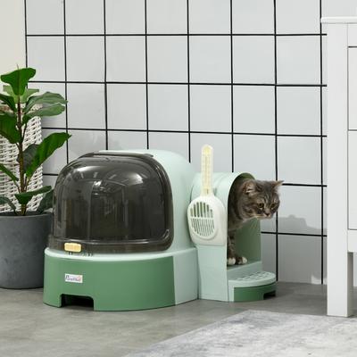 Show full view: jansno Openable Front Cover Cat Litter Box with Lid, Green slide 4 of 7
