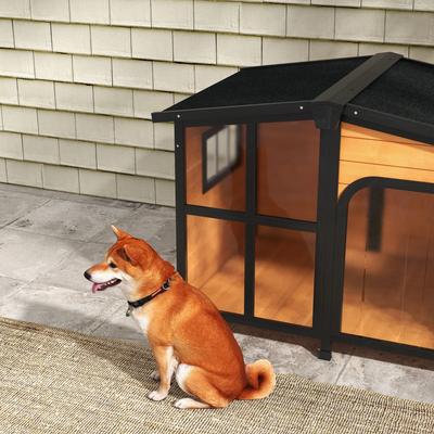 Show full view: PawHut Giant Window Wooden Indoor/Outdoor Dog House, Yellow slide 10 of 10