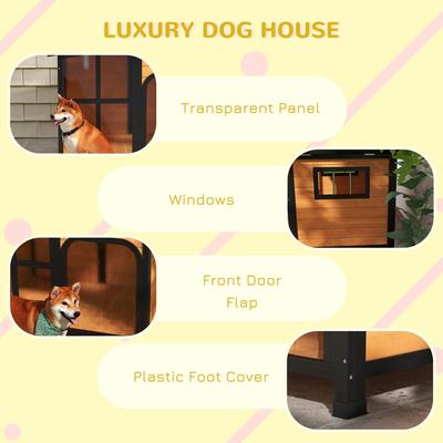 Show full view: PawHut Giant Window Wooden Indoor/Outdoor Dog House, Yellow slide 9 of 10