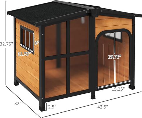 Show full view: PawHut Giant Window Wooden Indoor/Outdoor Dog House, Yellow slide 4 of 10