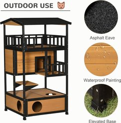 Zeus & Ruta Wood Outdoor Asphalt Roof Cat House, Yellow slide 2 of 6
